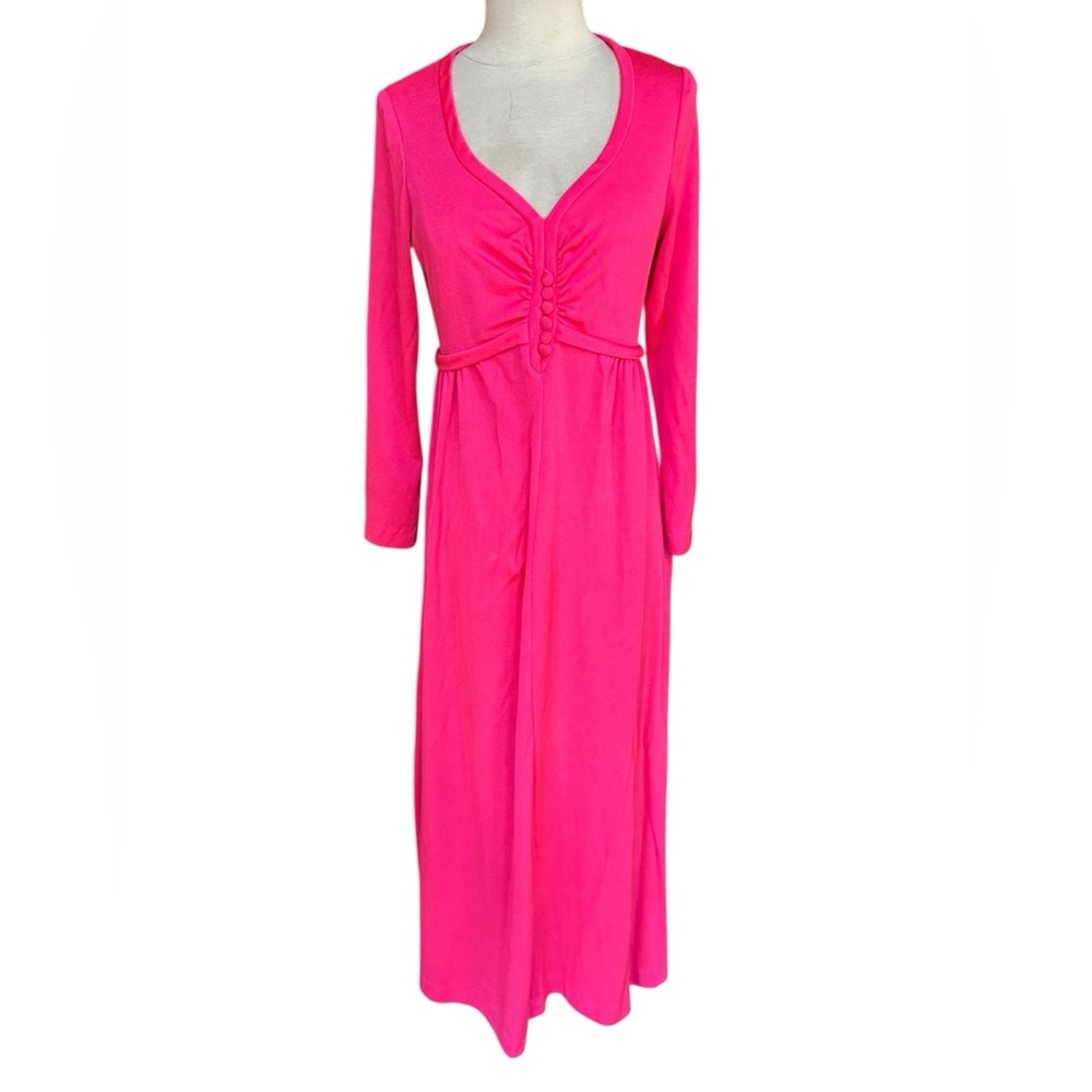 1970s B. Altman & Co. Hot Pink Nylon Jersey Maxi Dress